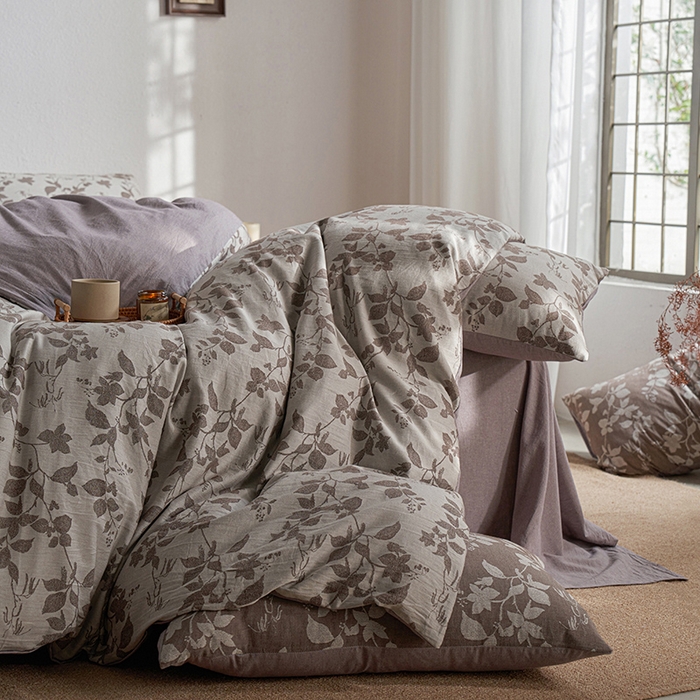 91家纺网 家纺一手货源 找家纺 三朵家纺 2025新款全棉纯棉水洗棉色织提花四件套 金枝玉叶