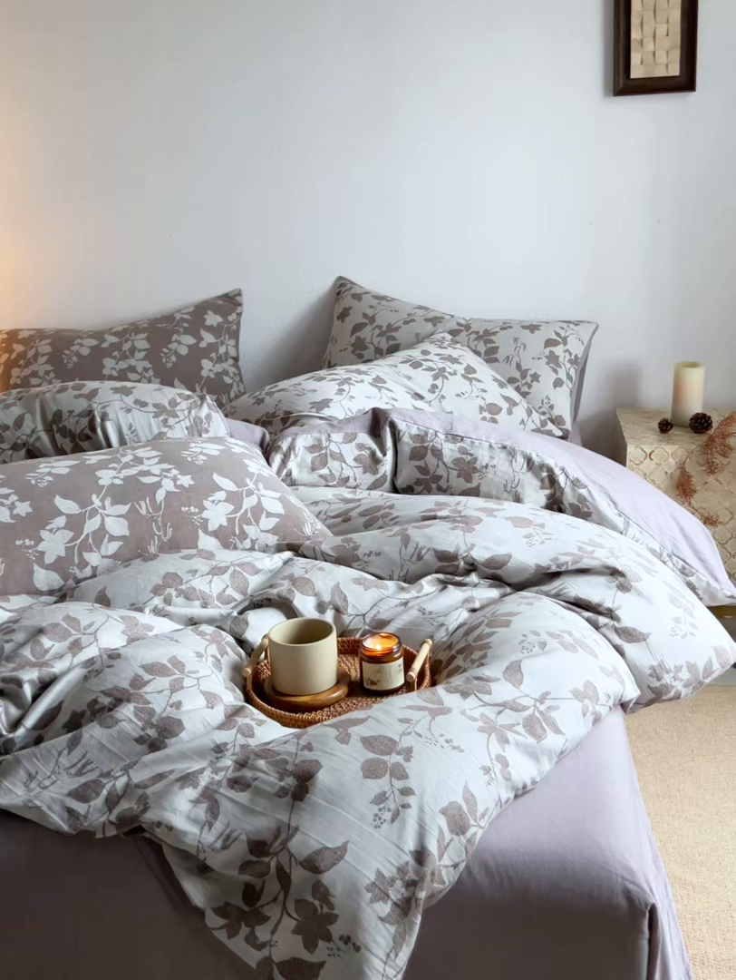 91家纺网 家纺一手货源 找家纺 三朵家纺 2025新款全棉纯棉水洗棉色织提花四件套 金枝玉叶