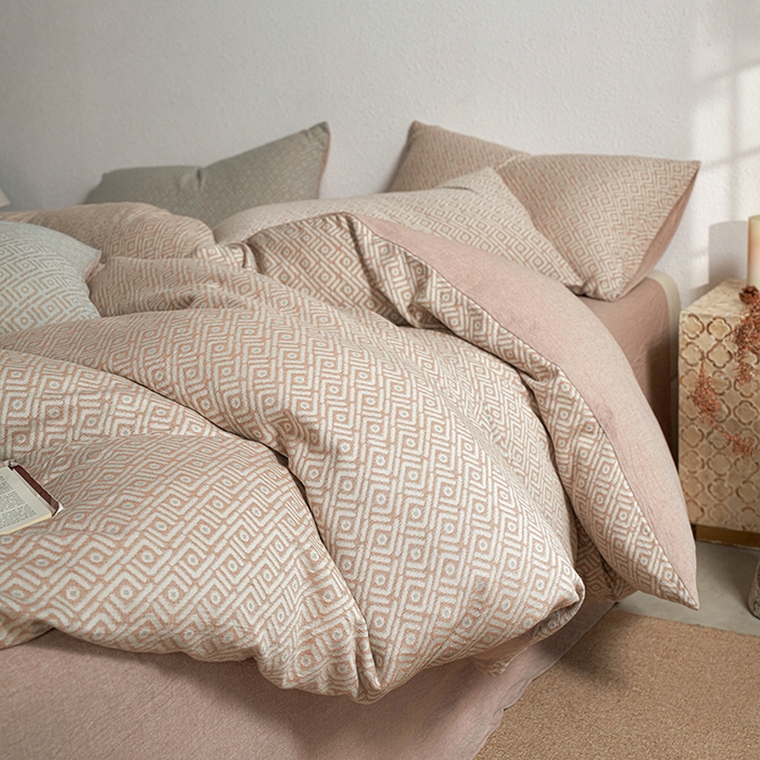 91家纺网 家纺一手货源 找家纺 三朵家纺 2025新款全棉纯棉水洗棉色织提花四件套 眉景-卡其