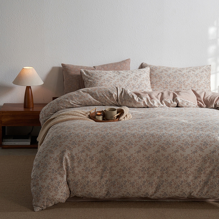 91家纺网 家纺一手货源 找家纺 三朵家纺 2025新款全棉纯棉水洗棉色织提花四件套 天香国色