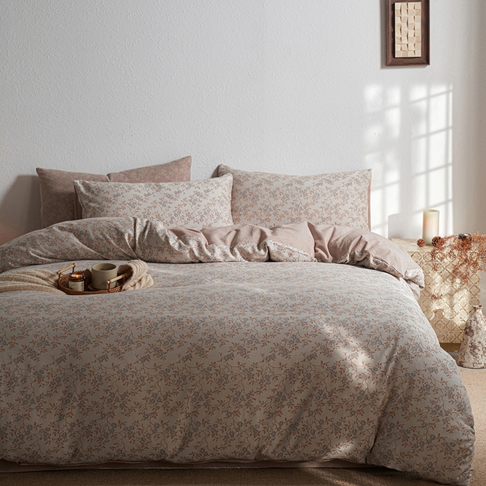 91家纺网 家纺一手货源 找家纺 三朵家纺 2025新款全棉纯棉水洗棉色织提花四件套 天香国色