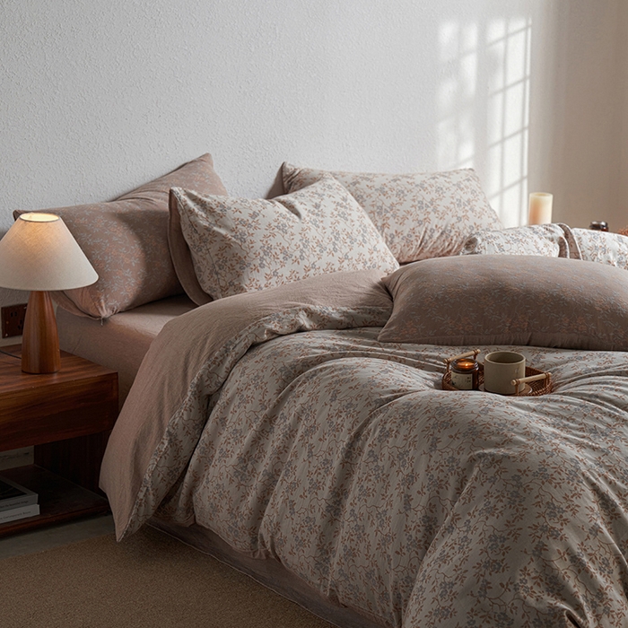 91家纺网 家纺一手货源 找家纺 三朵家纺 2025新款全棉纯棉水洗棉色织提花四件套 天香国色