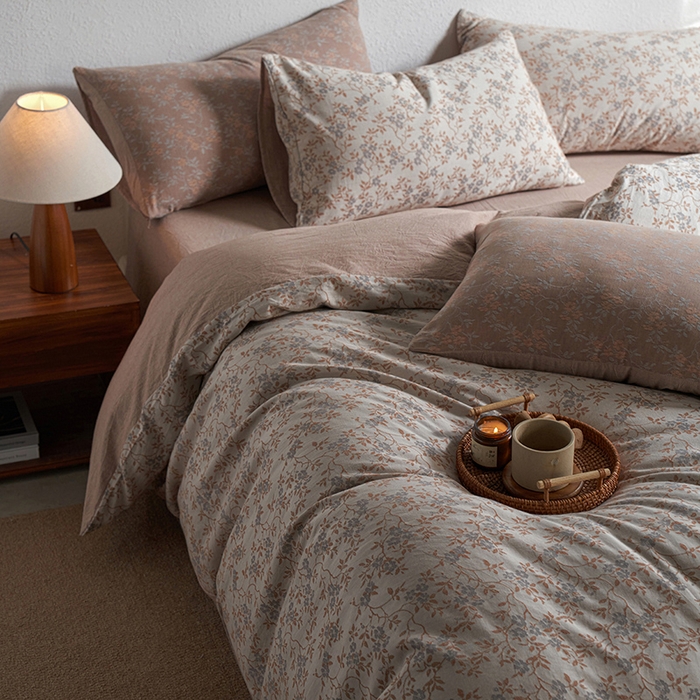 91家纺网 家纺一手货源 找家纺 三朵家纺 2025新款全棉纯棉水洗棉色织提花四件套 天香国色