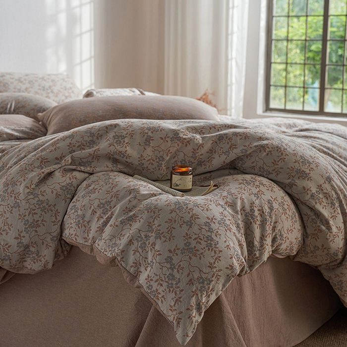 91家纺网 家纺一手货源 找家纺 三朵家纺 2025新款全棉纯棉水洗棉色织提花四件套 天香国色