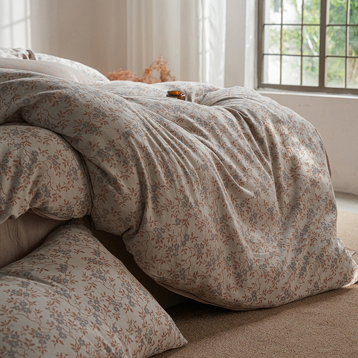 91家纺网 家纺一手货源 找家纺 三朵家纺 2025新款全棉纯棉水洗棉色织提花四件套 天香国色