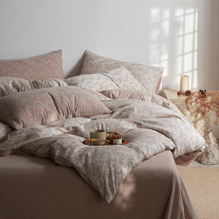 91家纺网 家纺一手货源 找家纺 三朵家纺 2025新款全棉纯棉水洗棉色织提花四件套 天香国色