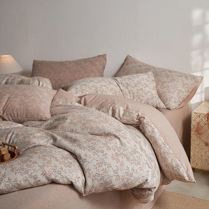 91家纺网 家纺一手货源 找家纺 三朵家纺 2025新款全棉纯棉水洗棉色织提花四件套 天香国色