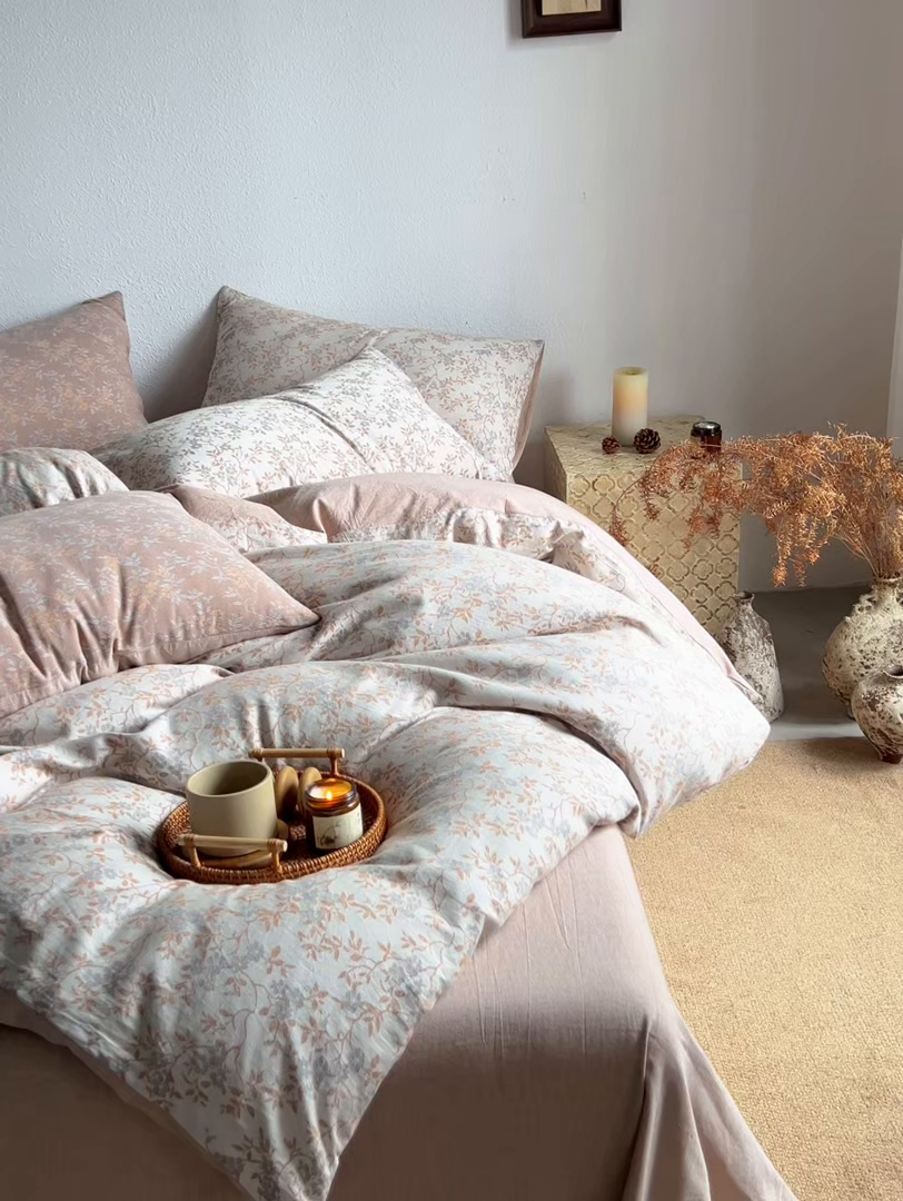 91家纺网 家纺一手货源 找家纺 三朵家纺 2025新款全棉纯棉水洗棉色织提花四件套 天香国色