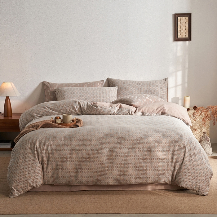 91家纺网 家纺一手货源 找家纺 三朵家纺 2025新款全棉纯棉水洗棉色织提花四件套 微纳