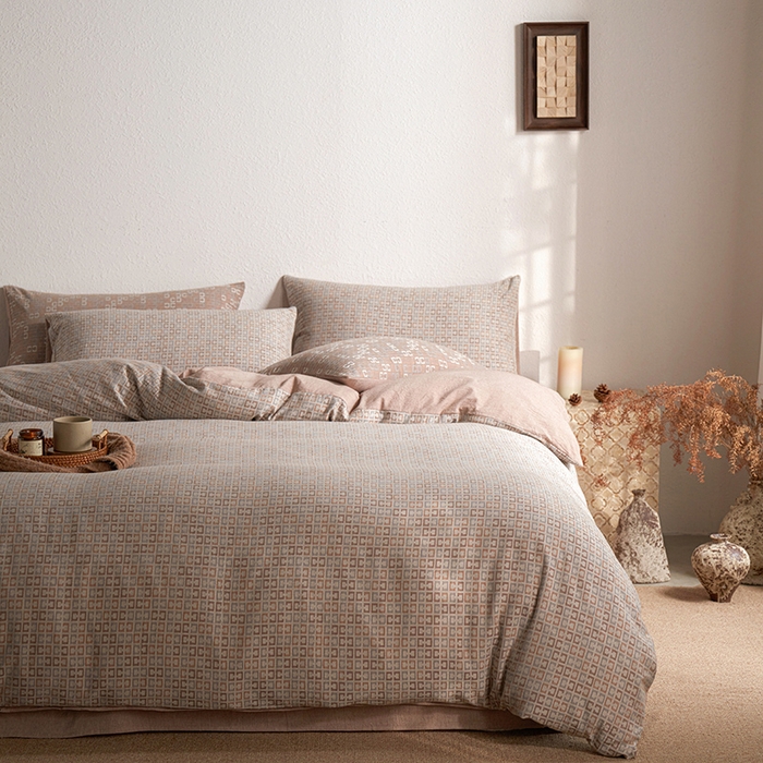 91家纺网 家纺一手货源 找家纺 三朵家纺 2025新款全棉纯棉水洗棉色织提花四件套 微纳