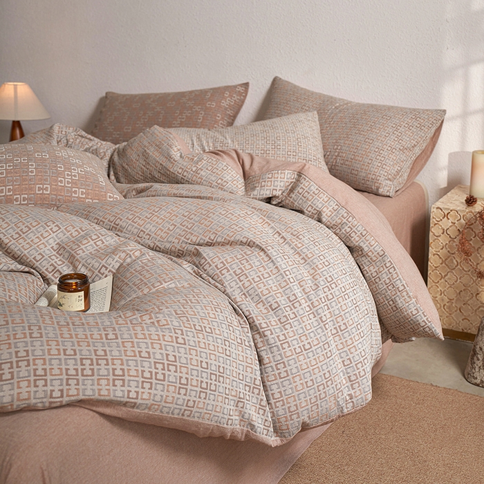 91家纺网 家纺一手货源 找家纺 三朵家纺 2025新款全棉纯棉水洗棉色织提花四件套 微纳