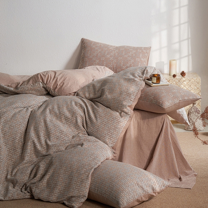 91家纺网 家纺一手货源 找家纺 三朵家纺 2025新款全棉纯棉水洗棉色织提花四件套 微纳