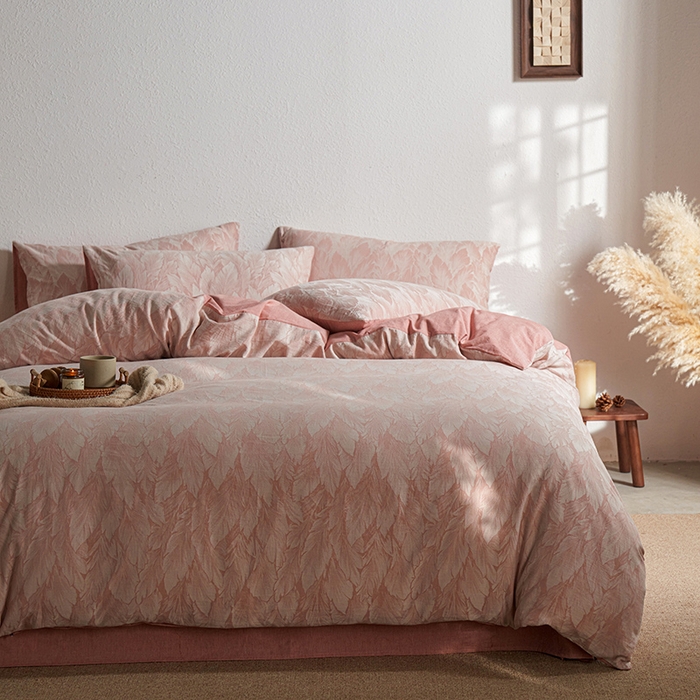 91家纺网 家纺一手货源 找家纺 三朵家纺 2025新款全棉纯棉水洗棉色织提花四件套 叶时光