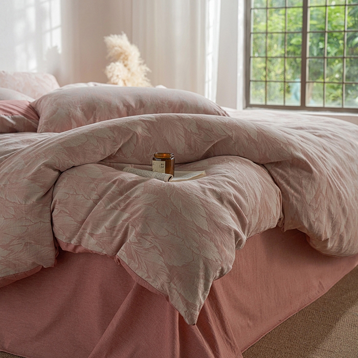 91家纺网 家纺一手货源 找家纺 三朵家纺 2025新款全棉纯棉水洗棉色织提花四件套 叶时光