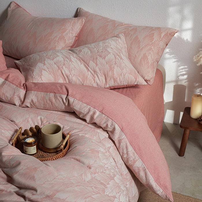 91家纺网 家纺一手货源 找家纺 三朵家纺 2025新款全棉纯棉水洗棉色织提花四件套 叶时光