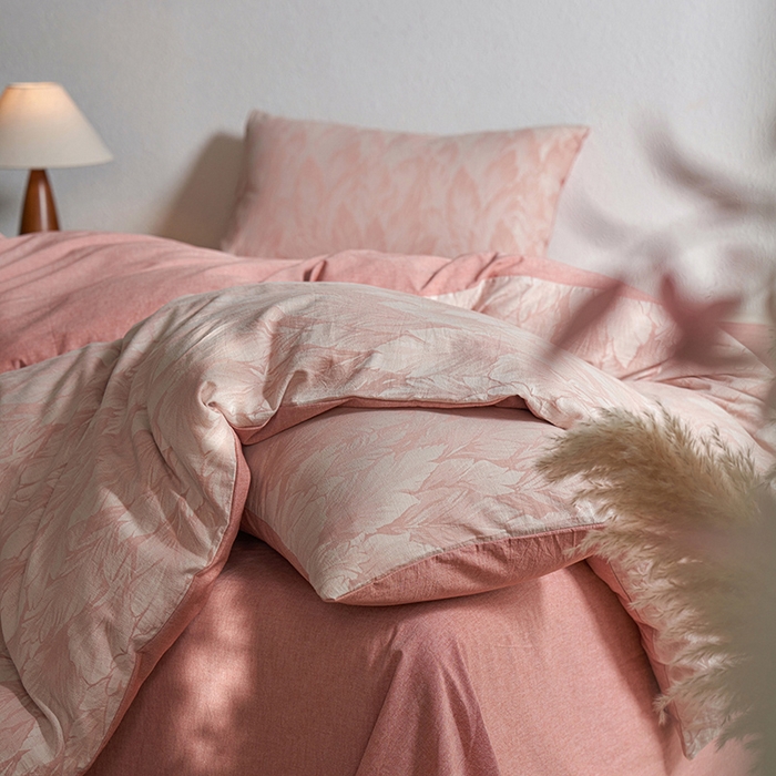 91家纺网 家纺一手货源 找家纺 三朵家纺 2025新款全棉纯棉水洗棉色织提花四件套 叶时光