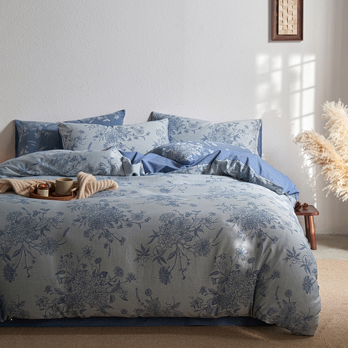 91家纺网 家纺一手货源 找家纺 三朵家纺 2025新款全棉纯棉水洗棉色织提花四件套 有序