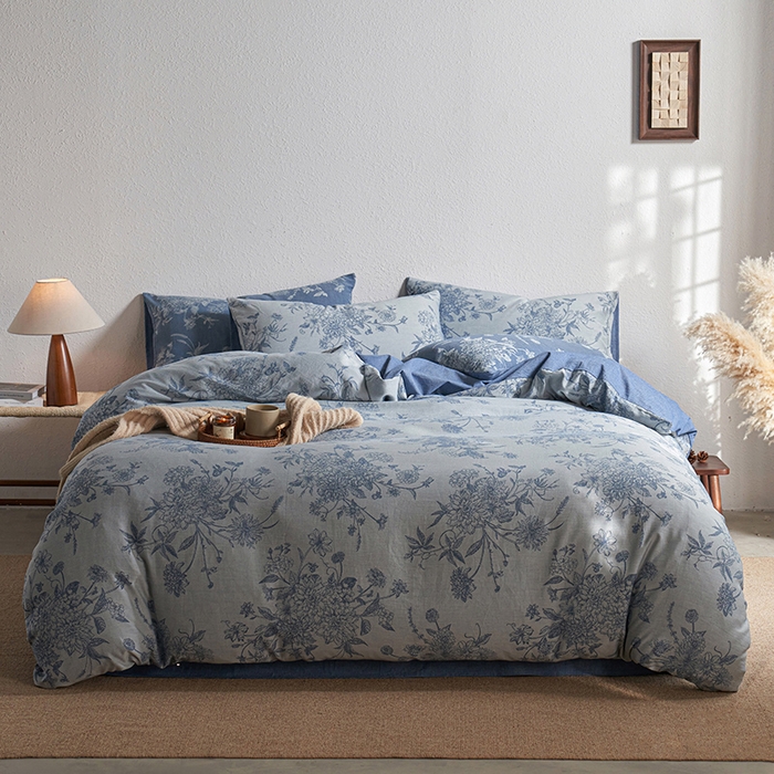 91家纺网 家纺一手货源 找家纺 三朵家纺 2025新款全棉纯棉水洗棉色织提花四件套 有序