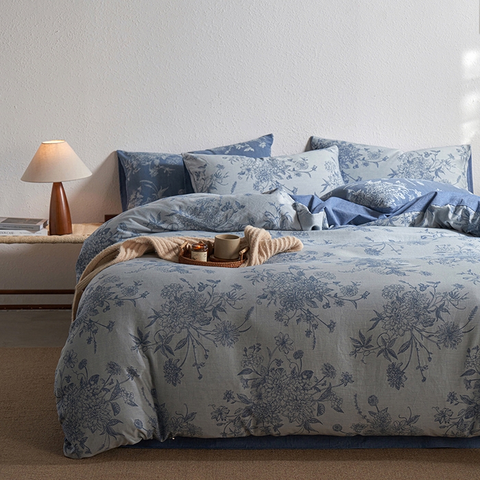 91家纺网 家纺一手货源 找家纺 三朵家纺 2025新款全棉纯棉水洗棉色织提花四件套 有序