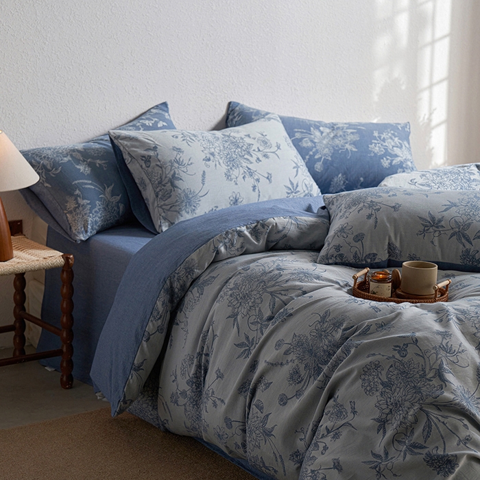 91家纺网 家纺一手货源 找家纺 三朵家纺 2025新款全棉纯棉水洗棉色织提花四件套 有序