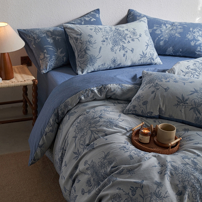 91家纺网 家纺一手货源 找家纺 三朵家纺 2025新款全棉纯棉水洗棉色织提花四件套 有序