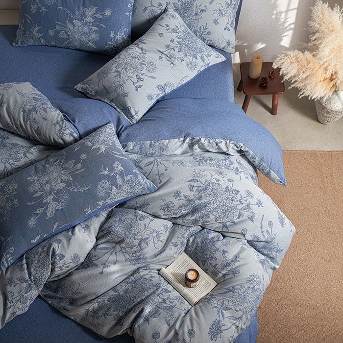 91家纺网 家纺一手货源 找家纺 三朵家纺 2025新款全棉纯棉水洗棉色织提花四件套 有序