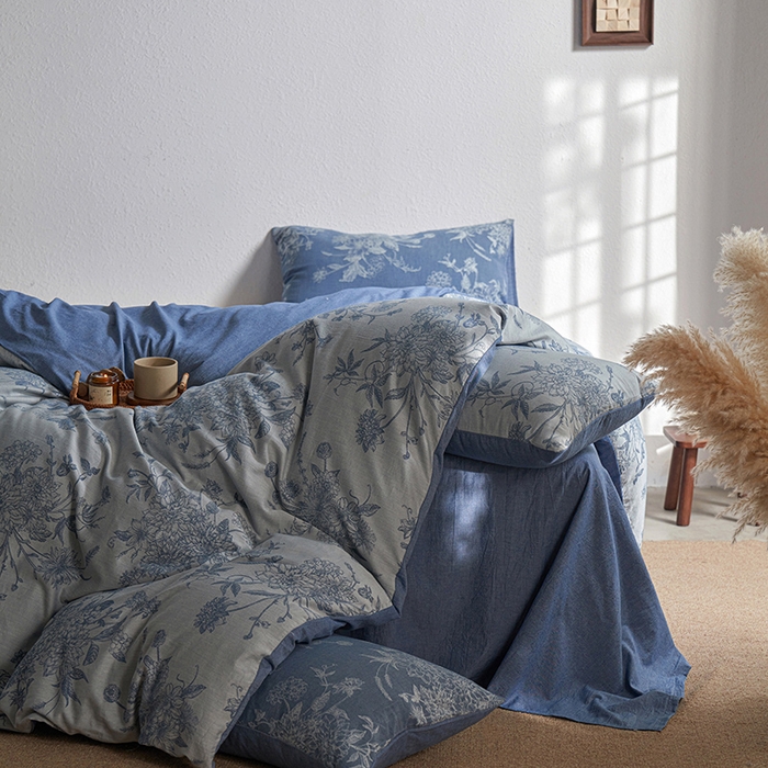 91家纺网 家纺一手货源 找家纺 三朵家纺 2025新款全棉纯棉水洗棉色织提花四件套 有序