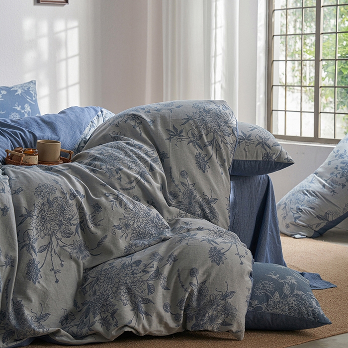 91家纺网 家纺一手货源 找家纺 三朵家纺 2025新款全棉纯棉水洗棉色织提花四件套 有序