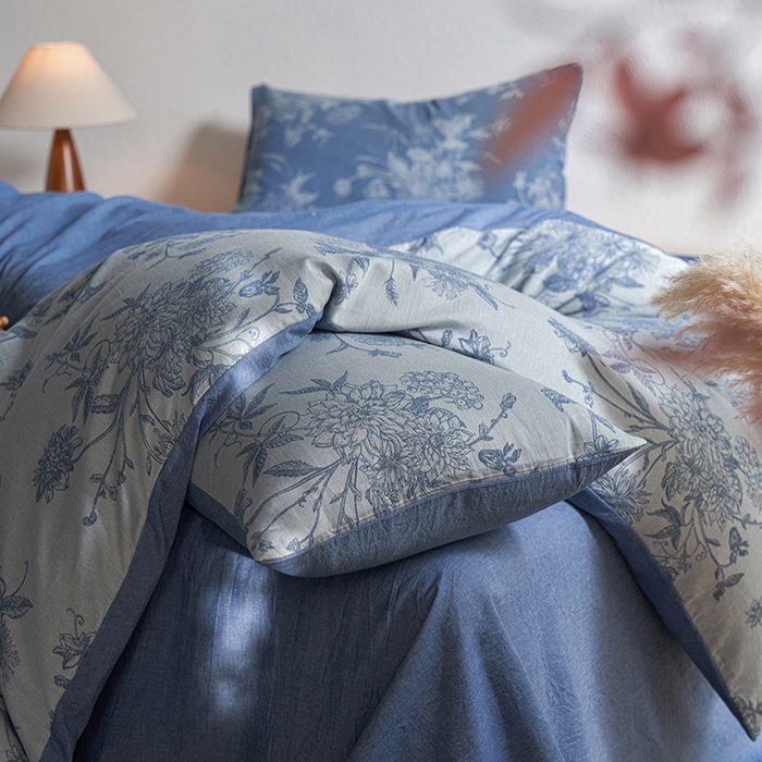 91家纺网 家纺一手货源 找家纺 三朵家纺 2025新款全棉纯棉水洗棉色织提花四件套 有序