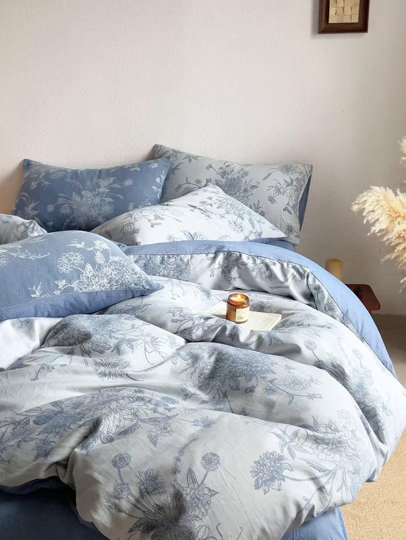 91家纺网 家纺一手货源 找家纺 三朵家纺 2025新款全棉纯棉水洗棉色织提花四件套 有序