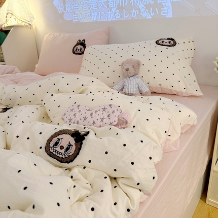 （总）罗亿家纺 2025新款云感双层纱卡通毛巾绣四件套（拉布布系列场景一）