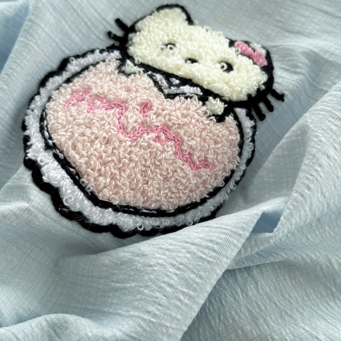 91家纺网 家纺一手货源 找家纺 三元色 2025新款云感毛巾绣四件套 爱心猫咪-蓝