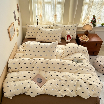 晚爱家纺（原晚安家居） 2025新款超柔水洗棉四件套卡通小清新学生宿舍三件套 蝴蝶结