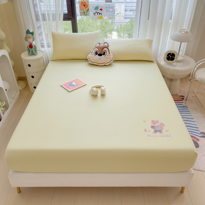 91家纺网 家纺一手货源 找家纺 米菲 2025新款高密针织棉印花床笠-梦幻 梦幻--柠檬黄