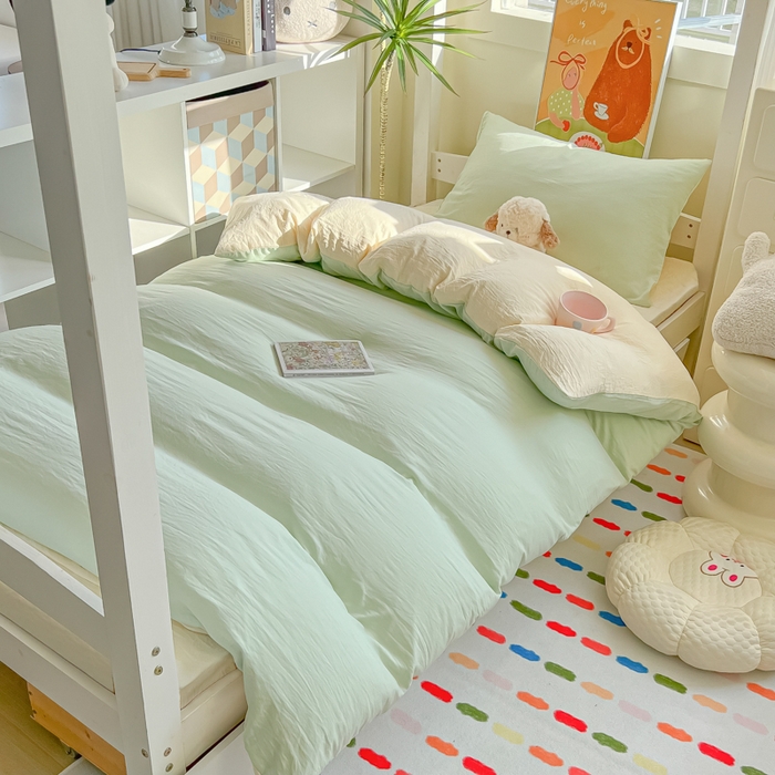 91家纺网 家纺一手货源 找家纺 （总）韩巢家纺 2025新款纯色水洗棉寝室上下铺三件套学生宿舍床上三件套