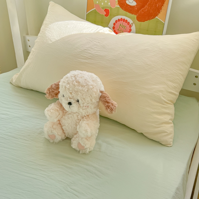 91家纺网 家纺一手货源 找家纺 韩巢家纺 2025新款纯色水洗棉寝室上下铺三件套学生宿舍床上三件套 水洗棉奶黄绿