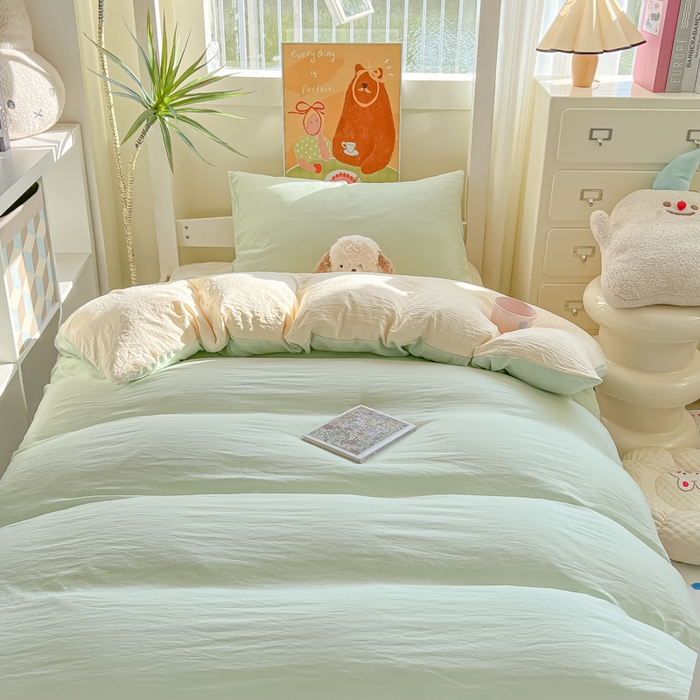 91家纺网 家纺一手货源 找家纺 （总）韩巢家纺 2025新款纯色水洗棉寝室上下铺三件套学生宿舍床上三件套