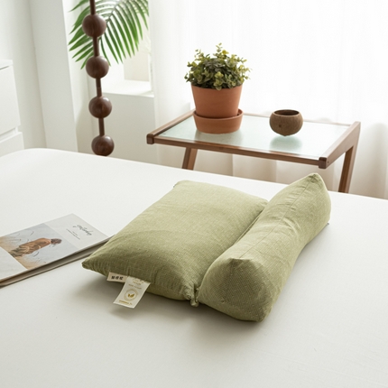 91家纺网 家纺一手货源 找家纺 萌番宝 2025新款A类水洗棉全棉三角方格二合一组合荞麦枕头草本清香荞麦腰枕 绿色三角46*16+方枕46*28