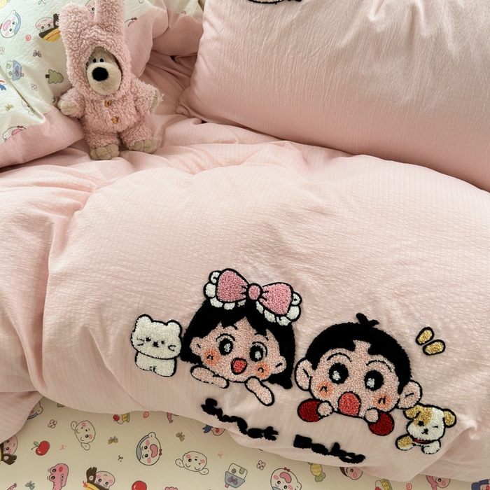 91家纺网 家纺一手货源 找家纺 三元色 2025新款云感毛巾绣四件套 好伙伴