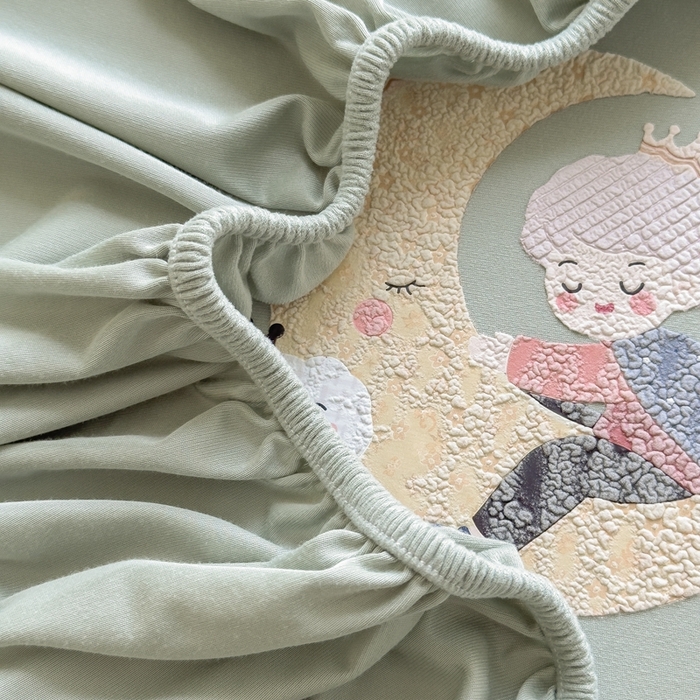 91家纺网 家纺一手货源 找家纺 米菲 2025新款高密针织棉印花床笠-梦幻 梦幻--苹果绿