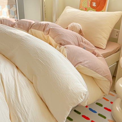 韩巢家纺 2025新款纯色水洗棉寝室上下铺三件套学生宿舍床上三件套 水洗棉奶黄咖