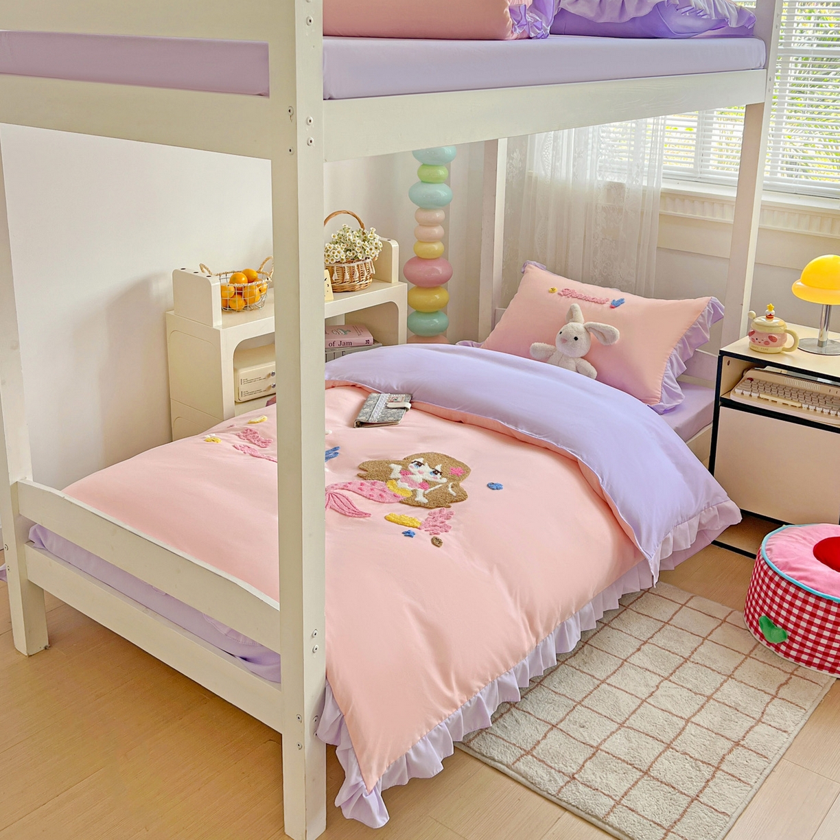 91家纺网 家纺一手货源 找家纺 （总）雨菲家纺 2025新款学生季水洗棉毛巾绣花荷叶花边三件套四件套床单床笠款