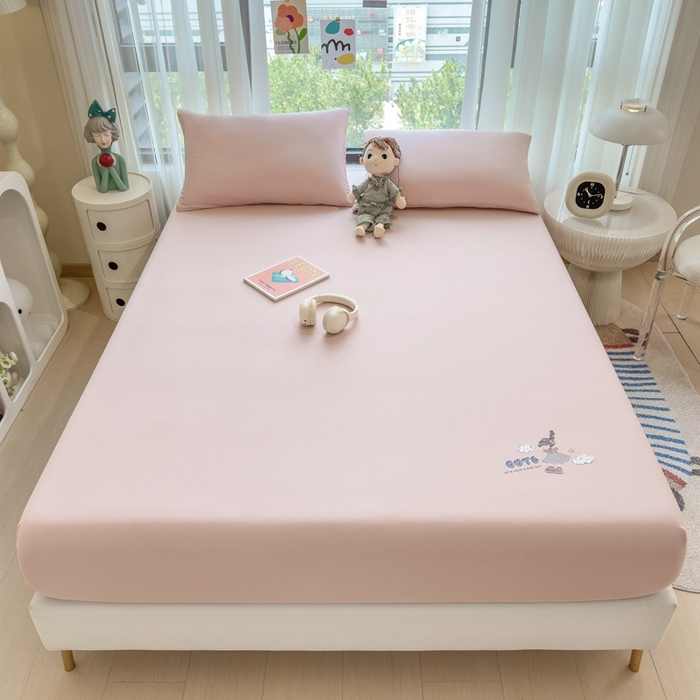 91家纺网 家纺一手货源 找家纺 米菲 2025新款高密针织棉印花床笠-梦幻 梦幻--少女粉