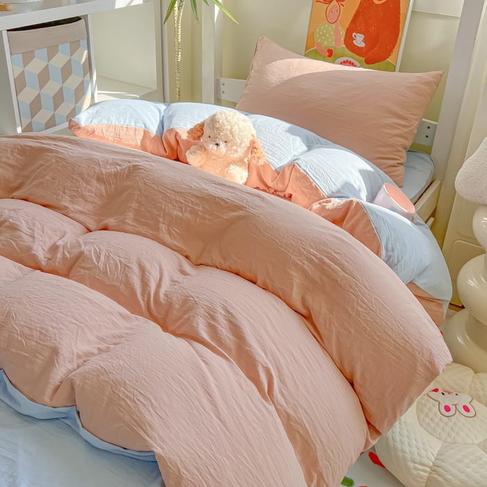 91家纺网 家纺一手货源 找家纺 韩巢家纺 2025新款纯色水洗棉寝室上下铺三件套学生宿舍床上三件套 水洗棉咖蓝