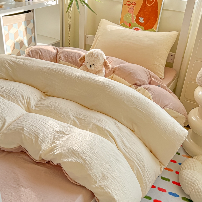 91家纺网 家纺一手货源 找家纺 韩巢家纺 2025新款纯色水洗棉寝室上下铺三件套学生宿舍床上三件套 水洗棉奶黄咖
