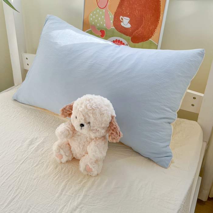 91家纺网 家纺一手货源 找家纺 韩巢家纺 2025新款纯色水洗棉寝室上下铺三件套学生宿舍床上三件套 水洗棉浅蓝黄