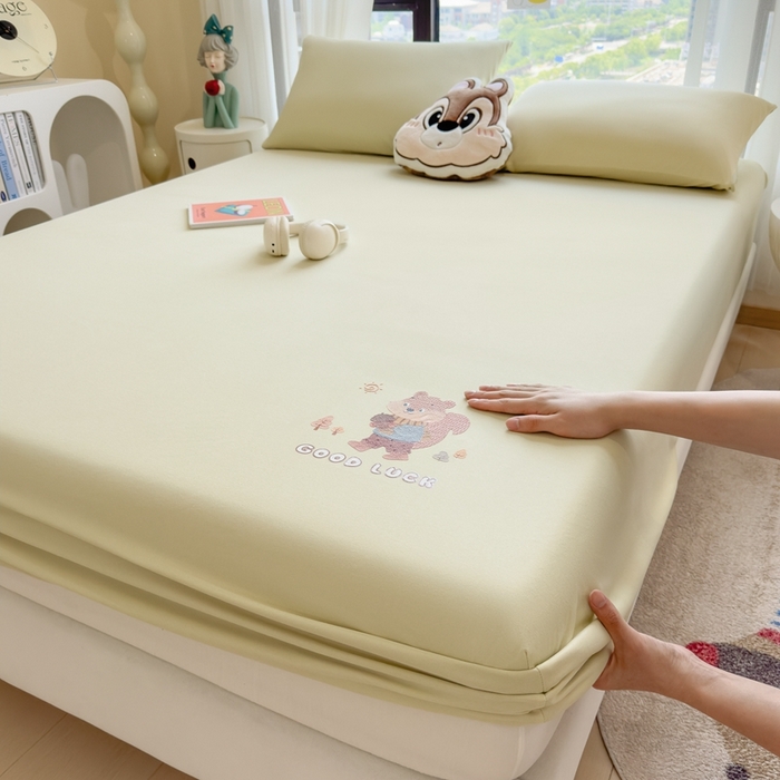 91家纺网 家纺一手货源 找家纺 米菲 2025新款高密针织棉印花床笠-梦幻 梦幻--柠檬黄