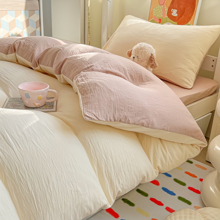 91家纺网 家纺一手货源 找家纺 韩巢家纺 2025新款纯色水洗棉寝室上下铺三件套学生宿舍床上三件套 水洗棉奶黄咖