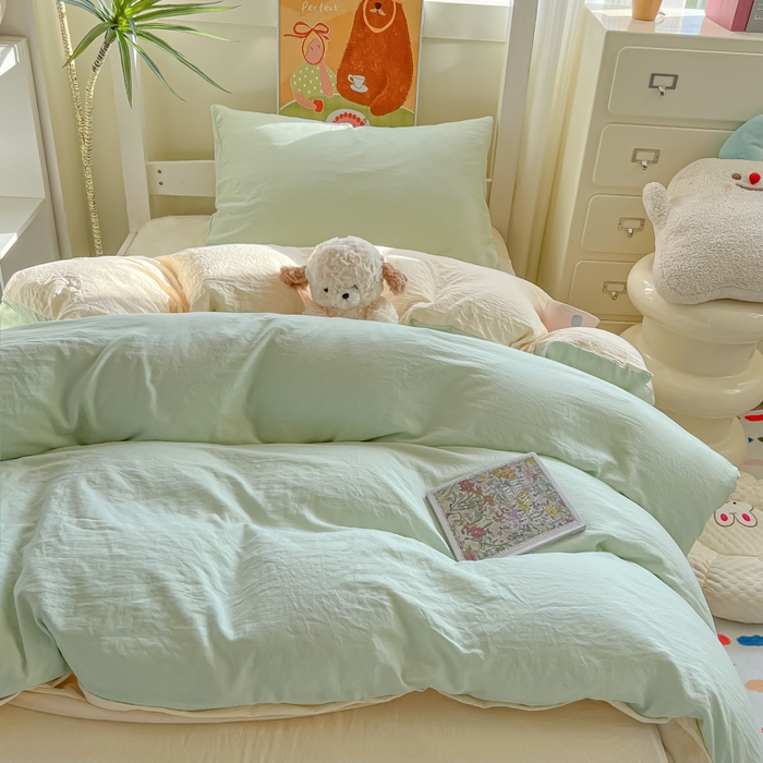 91家纺网 家纺一手货源 找家纺 （总）韩巢家纺 2025新款纯色水洗棉寝室上下铺三件套学生宿舍床上三件套