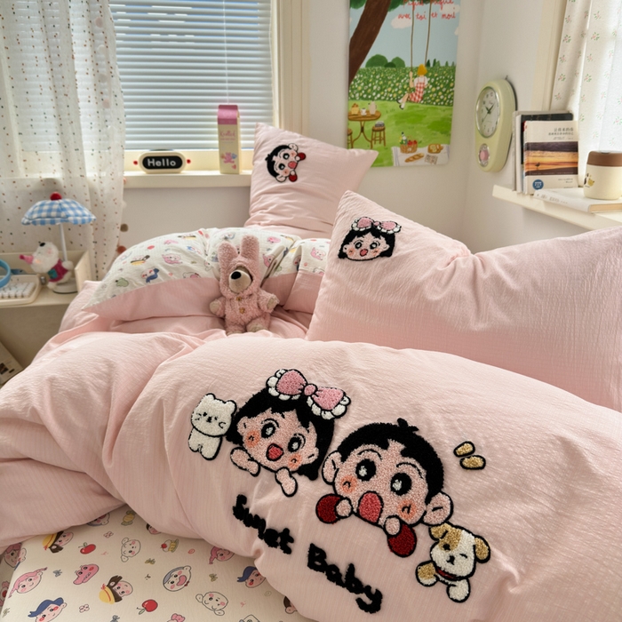 91家纺网 家纺一手货源 找家纺 三元色 2025新款云感毛巾绣四件套 好伙伴